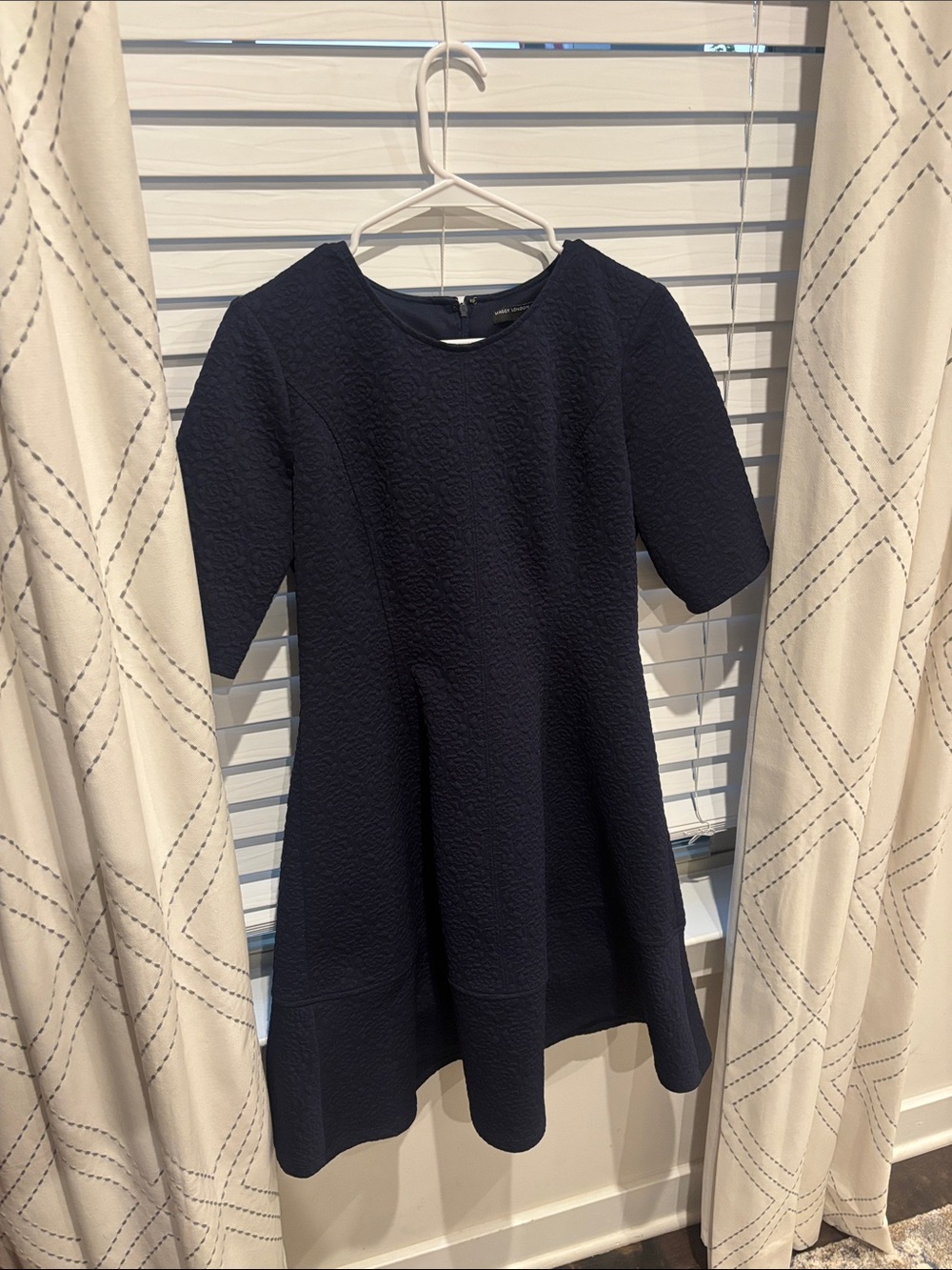 Maggy London Navy Textured Short-Sleeve Fit-and-Flare Dress